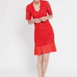 Ana Alcazar Korte Mouwen Jurk Santyle Rood