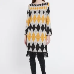 Ana Alcazar Franjes Jurk Vekyra Geel