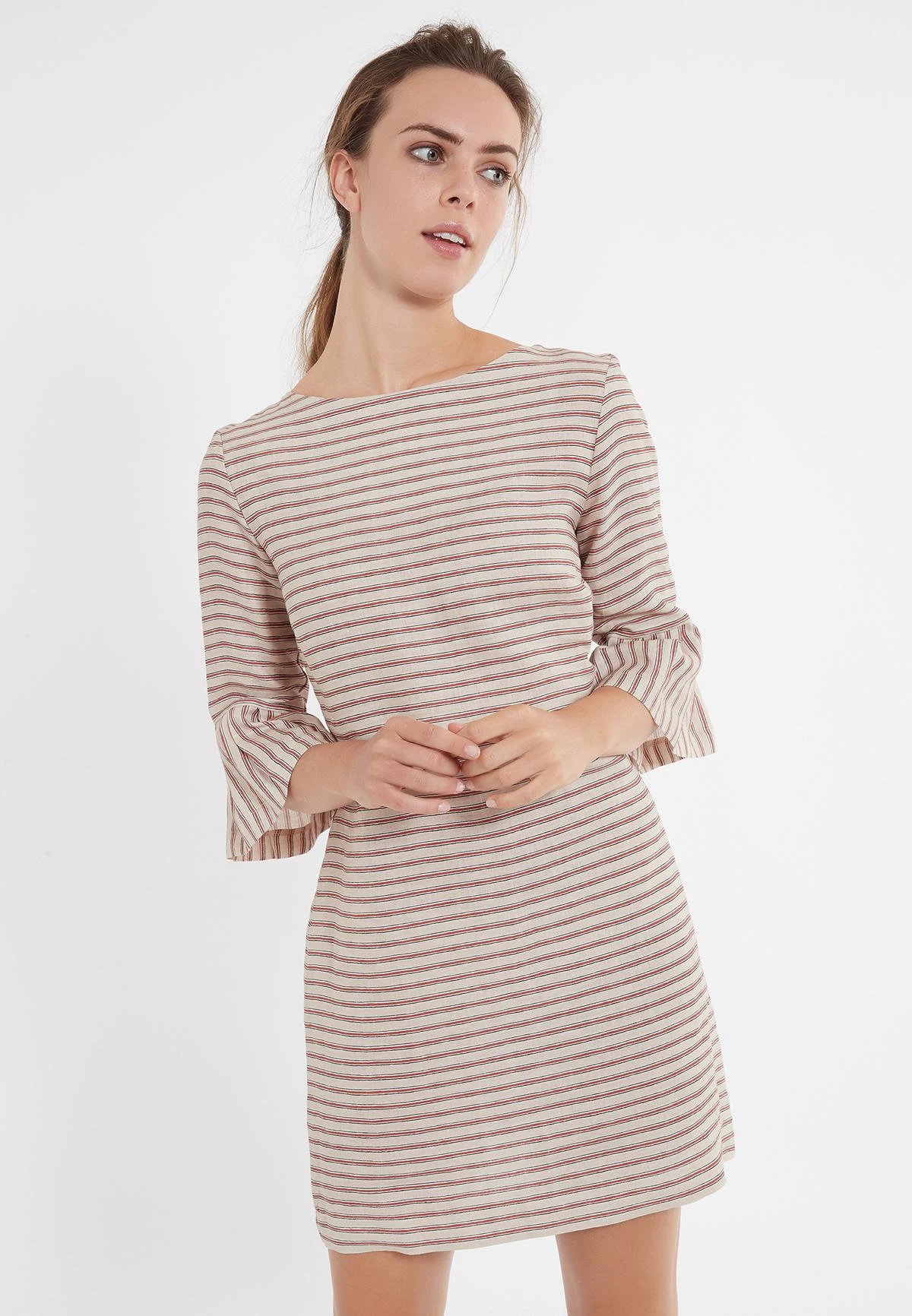 Ana Alcazar Volant Jurk Zemes Donker-Beige 2 Ana Alcazar Volant Jurk Zemes Donker-Beige - Afbeelding 2