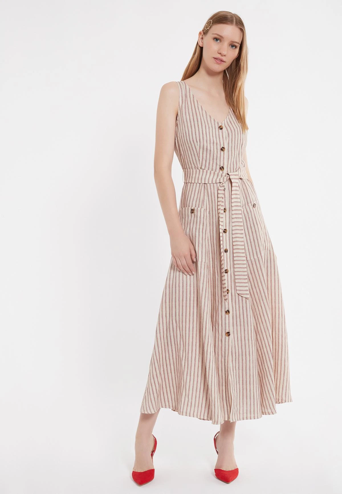 Ana Alcazar Midi Jurk Zemy Donker-Beige 1 Ana Alcazar Midi Jurk Zemy Donker-Beige