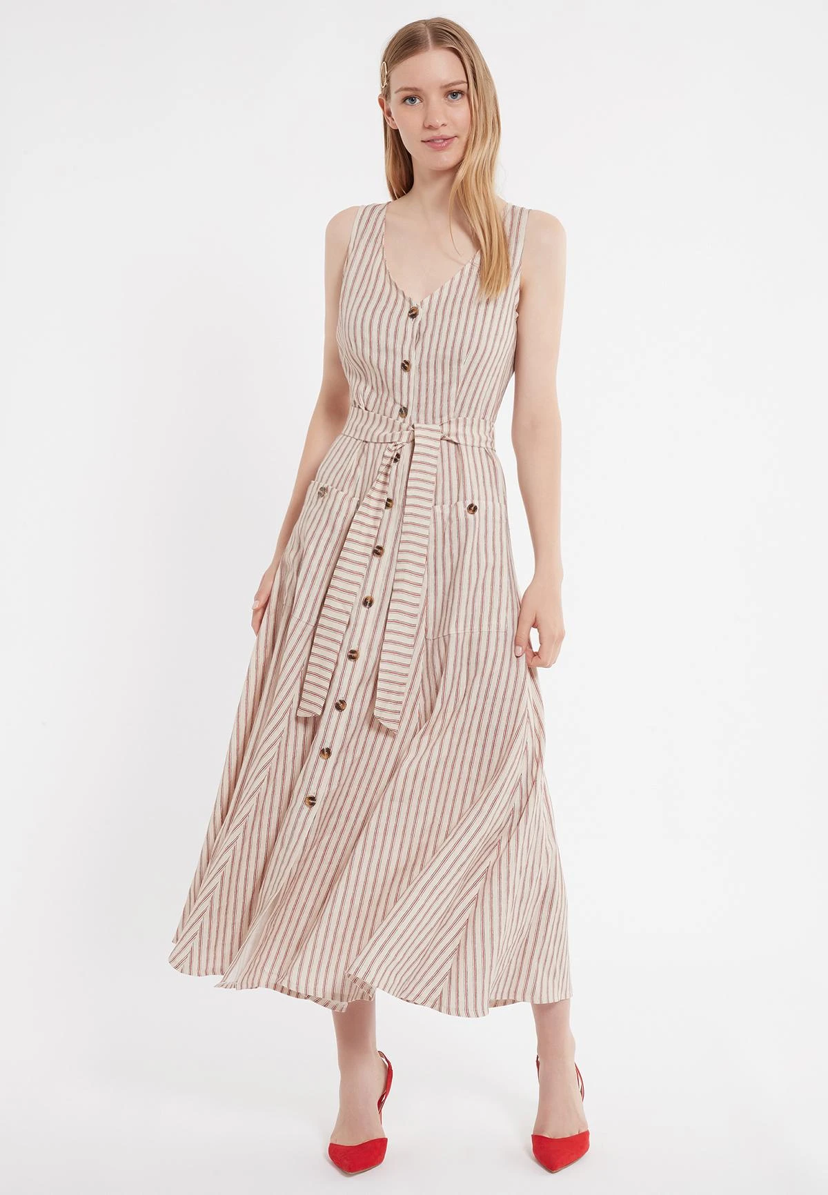 Ana Alcazar Midi Jurk Zemy Donker-Beige 2 Ana Alcazar Midi Jurk Zemy Donker-Beige - Afbeelding 2